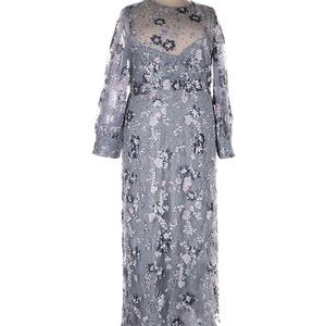 Mac Duggal Long Sleeve Lace Dress in Gray and Pink Floral